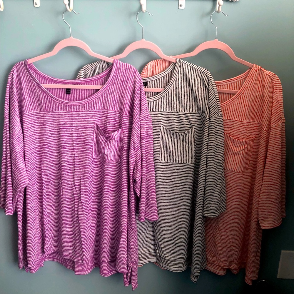 3 striped Lane Bryant 3/4 length sleeve tops. Perfect with dress pants or jeans